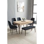 Loft Meşe Desen 80X132 Açılabilir Mdf Masa Yemek Odası Takımı, Mutfak Takımı 4 Sandalye, 1 Bench - Antrasit - 80 x 132 cm