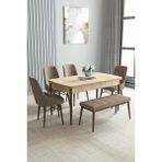Loft Meşe Desen 80X132 Açılabilir Mdf Masa Yemek Odası Takımı, Mutfak Takımı 4 Sandalye, 1 Bench - Cappuccino - 80 x 132 cm