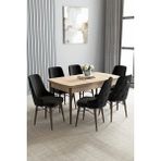 Loft Meşe Desen 80X132 Açılabilir Mdf Masa Yemek Odası Takımı, Mutfak Takımı 6 Sandalye - Siyah