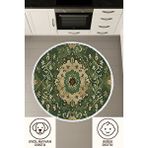 Lofy Halı Yuvarlak Halı Klasik Desenli Yeşil Kaymaz Tabanlı Yıkanabilir Salon Halısı 150x150 Cm Çok Renkli
