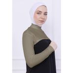 Loggia Balıkçı Yaka Boyunluklu Kolluk Açık Yeşil - Likralı Dik Yakalı Kadın Body Tesettür Crop Bolero