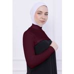 Loggia Balıkçı Yaka Boyunluklu Kolluk Bordo - Likralı Dik Yakalı Kadın Body Tesettür Crop Bolero