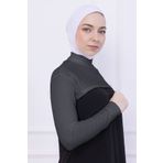 Loggia Balıkçı Yaka Boyunluklu Kolluk Gri - Likralı Dik Yakalı Kadın Body Tesettür Crop Bolero