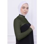 Loggia Balıkçı Yaka Boyunluklu Kolluk Haki Yeşil - Likralı Dik Yakalı Kadın Body Tesettür Crop Bolero