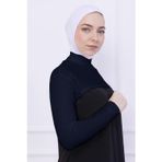Loggia Balıkçı Yaka Boyunluklu Kolluk Lacivert - Likralı Dik Yakalı Kadın Body Tesettür Crop Bolero