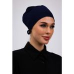 Loggia Düz Dikişsiz Penye Bone Lacivert - Kadın Tesettür Bağlamalı İç Bone