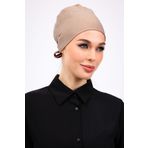 Loggia Düz Dikişsiz Penye Bone Vizon - Kadın Tesettür Bağlamalı İç Bone
