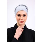 Loggia Fırfırlı Dikişsiz Penye Bone Açık Gri - Kadın Tesettür Bağlamalı Topuz İç Bone