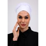 Loggia Fırfırlı Dikişsiz Penye Bone Beyaz- Kadın Tesettür Bağlamalı Topuz İç Bone Beyaz