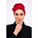 Loggia Fırfırlı Dikişsiz Penye Bone Bordo - Kadın Tesettür Bağlamalı Topuz İç Bone