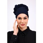 Loggia Fırfırlı Dikişsiz Penye Bone Lacivert - Kadın Tesettür Bağlamalı Topuz İç Bone