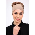 Loggia Fırfırlı Dikişsiz Penye Bone Vizon - Kadın Tesettür Bağlamalı Topuz İç Bone Kahve Vizon