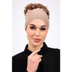 Loggia Fırfırlı Dikişsiz Penye Bone Vizon - Kadın Tesettür Bağlamalı Topuz İç Bone Kahve