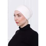 Loggia Geçmeli Bone Önü Dikişsiz Kaymaz Lastikli Kadın Tesettür Pratik Geçme İç Bone-Ekru - Kırık Beyaz