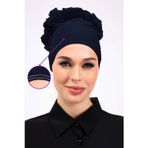 Loggia Kaymayan Fırfırlı Silikonlu Dikişsiz Bone - Kaymaz Kadın Tesettür Bağlamalı İç Bone-Lacivert