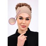 Loggia Kaymayan Fırfırlı Silikonlu Dikişsiz Bone - Kaymaz Kadın Tesettür Bağlamalı İç Bone-Vizon