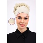 Loggia Kaymayan Fırfırlı Silikonlu Dikişsiz Bone Krem - Kaymaz Kadın Tesettür Bağlamalı İç Bone Krem