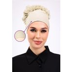 Loggia Kaymayan Fırfırlı Silikonlu Dikişsiz Bone Krem - Kaymaz Kadın Tesettür Bağlamalı İç Bone
