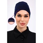 Loggia Kaymayan Silikonlu Dikişsiz Bone Lacivert - Kaymaz Kadın Tesettür Bağlamalı İç Bone Lacivert