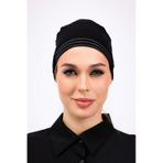 Loggia Kaymayan Silikonlu Dikişsiz Bone Siyah - Kaymaz Kadın Tesettür Bağlamalı İç Bone Siyah