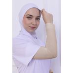 Loggia Likralı Penye Kolluk Açık Bej - Pratik Kadın Tesettür Düz Namaz Kolluğu 1 Çift 40cm Viskon Hijab