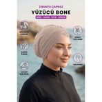 Loggia Üç Bantlı Çapraz Deniz Havuz Yüzücü Spor Bonesi - Hazır Türban Tesettür Mayo Dış Bone-Açık Vizon