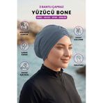 Loggia Üç Bantlı Çapraz Deniz Havuz Yüzücü Spor Bonesi - Hazır Türban Tesettür Mayo Dış Bone-Gri