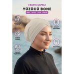 Loggia Üç Bantlı Çapraz Deniz Havuz Yüzücü Spor Bonesi - Hazır Türban Tesettür Mayo Dış Bone-Krem