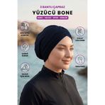 Loggia Üç Bantlı Çapraz Deniz Havuz Yüzücü Spor Bonesi - Hazır Türban Tesettür Mayo Dış Bone-Lacivert