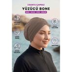 Loggia Üç Bantlı Çapraz Deniz Havuz Yüzücü Spor Bonesi - Hazır Türban Tesettür Mayo Dış Bone-Vizon