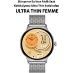 Logia Powerbanklı Ultra Thin Femme Akıllı Saat Yuvarlak Çelik Kasa Metal Kordon - Gümüş