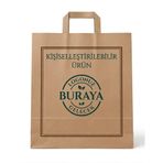 Logo Baskılı Kraft Kağıt Çanta Flat Saplı 25x12x35 cm – Dayanıklı Kağıt Alışveriş Çantası, Butik, Mağaza, Hediyelik ve Paket Servis İçin Kraft Taşıma Çantası (1000)