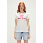 Logo Tee T-Shirt Off-White Beyaz/Fuşya Baskılı Kadın Tişört
