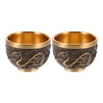 LOGOFUN 2 adet Kung Fu Çay Fincanları Çin Bakır Çay Bardağı Vintage Dragon Desen Çay Tadım Kupası Çin Kabartmalı Çay Kupaları Ev Ofis Malzemeleri için