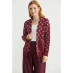 Logolu Cep Detaylı Oversize Triko Hırka - Bordo