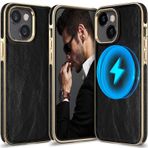 LOHASIC İPhone 14 için PU Deri Kılıf, Mag-Safe ile Uyumlu Güçlü Mıknatıs, Mag Araba Montajı için Uygun, Erkekler Kadınlar için Lüks Zarif Vintage Telefon Kılıfı, 6,1 İnç, 5G, 2022 - Siyah Altın