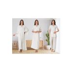 LOHOUSE Ekru Özel Dantelli Pamuklu Lohusa Hamile Gecelik-Sabahlık ve Pijama Takım 4'lü Set