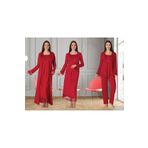 LOHOUSE Kadın Kırmızı Kol ve Yaka Dantelli Pamuklu Lohusa Hamile Gecelik-Sabahlık ve Pijama Takım 4'lü Set