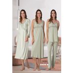 LOHOUSE Kadın Yeşil Askılı Pamuklu Lohusa Hamile Pijama Takım ve Gecelik-Sabahlık 4'lü Set