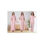 LOHOUSE Pudra Özel Dantelli Pamuklu Lohusa Hamile Gecelik-Sabahlık ve Pijama Takım 4'lü Set