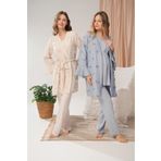 Lohusa Homewear Kadın Bej Özel Tasarım Volanlı Kol Yazlık Pamuklu Hamile Lohusa Sabahlık Pijama Takımı Set