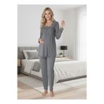 Lohusa Homewear Kadın Füme Uzun Kol Dantel Detaylı Düğmeli Emzirmeye Uygun %100 Pamuk Lohusa Hamile Pijama Takımı