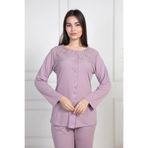 Lohusa Homewear Kadın Gül Kurusu Dantel Detaylı Büyük Beden Boydan Düğmeli Pijama Takımı