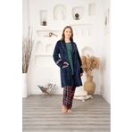 Lohusa Homewear Kadın Lacivert Kadife Ekoseli Şardonlu Kışlık Pamuk Hamile Lohusa Sabahlık Pijama Takımı Set