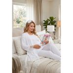 Lohusa Homewear Yeni Sezon Ekru Hamile Lohusa Yazlık Özel Dantel Detaylı Tasarım %100 Pamuk Kısa Kol Sabahlık Pijama Takımı Seti