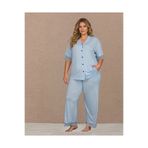 Lohusa Homewear Yeni Sezon Kadın Mavi Boydan Düğmeli Tasarım Kısa Kol Yazlık Büyük Beden (Battal Boy) Pijama Takımı