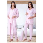 lohusacenneti Pamuklu Gizli Emzirme Bölmeli Hamile 3'lü Pijama Sabahlık Takımı