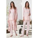 lohusacenneti Pamuklu Sade Şık Hamile 3'lü Pijama Sabahlık Takımı
