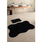 lohusahamile Asia 2'li Pudra 80x140 50x70 Cm Büyük Ebat Banyo Paspası Seti Kaymaz Tabanlı Klozet Takımı Siyah