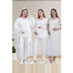 lohusahamile Ekru Lohusa Pijama, Gecelik ve Saten Sabahlıklı 4lü Set